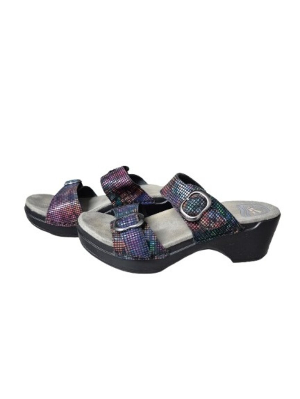 Dansko Multi Coloured Metalic Print Leather Slip On Sandals Size 37